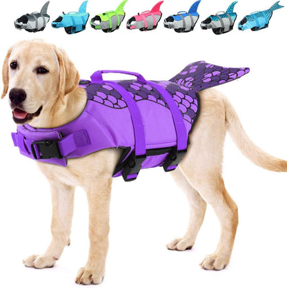 Dog Life Jacket Shark, Dog Life Vests for Small, Middle, Large Dogs with Rescue Handle Pet Flotation Vest Safety Lifesaver for Swimming Pool Beach Boating, (S,Pool Blue)