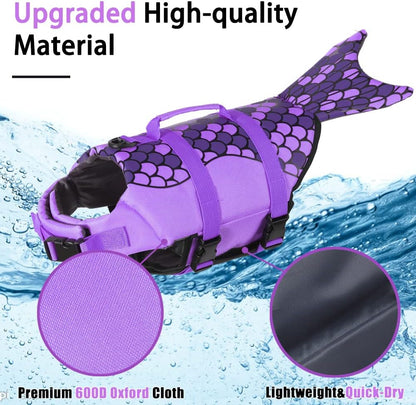 Dog Life Jacket Shark, Dog Life Vests for Small, Middle, Large Dogs with Rescue Handle Pet Flotation Vest Safety Lifesaver for Swimming Pool Beach Boating, (S,Pool Blue)