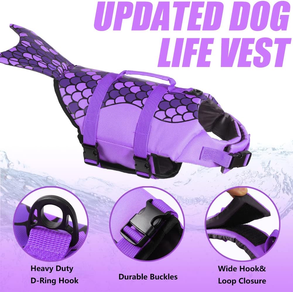 Dog Life Jacket Shark, Dog Life Vests for Small, Middle, Large Dogs with Rescue Handle Pet Flotation Vest Safety Lifesaver for Swimming Pool Beach Boating, (S,Pool Blue)