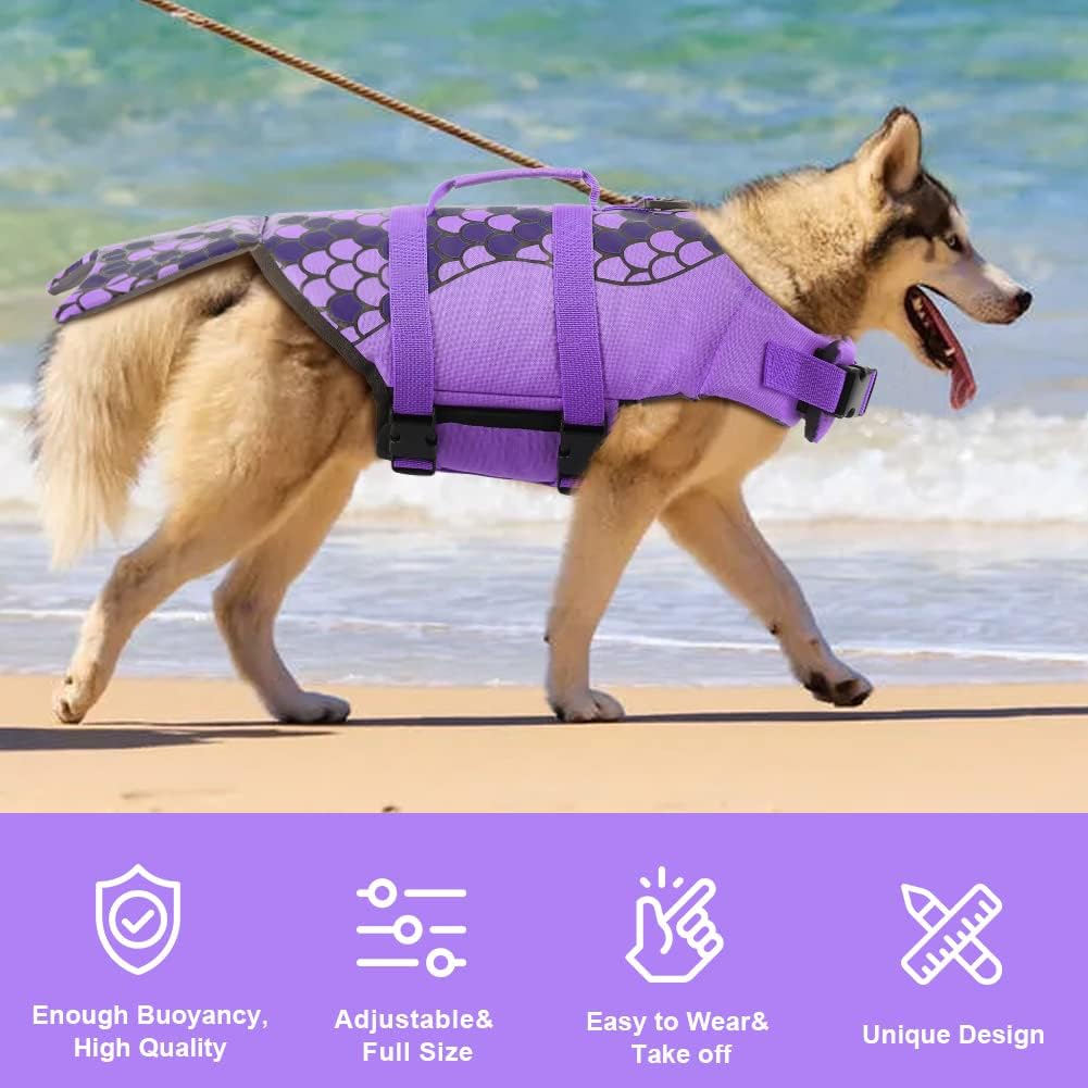 Dog Life Jacket Shark, Dog Life Vests for Small, Middle, Large Dogs with Rescue Handle Pet Flotation Vest Safety Lifesaver for Swimming Pool Beach Boating, (S,Pool Blue)