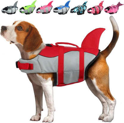 Dog Life Jacket Shark, Dog Life Vests for Small, Middle, Large Dogs with Rescue Handle Pet Flotation Vest Safety Lifesaver for Swimming Pool Beach Boating, (S,Pool Blue)