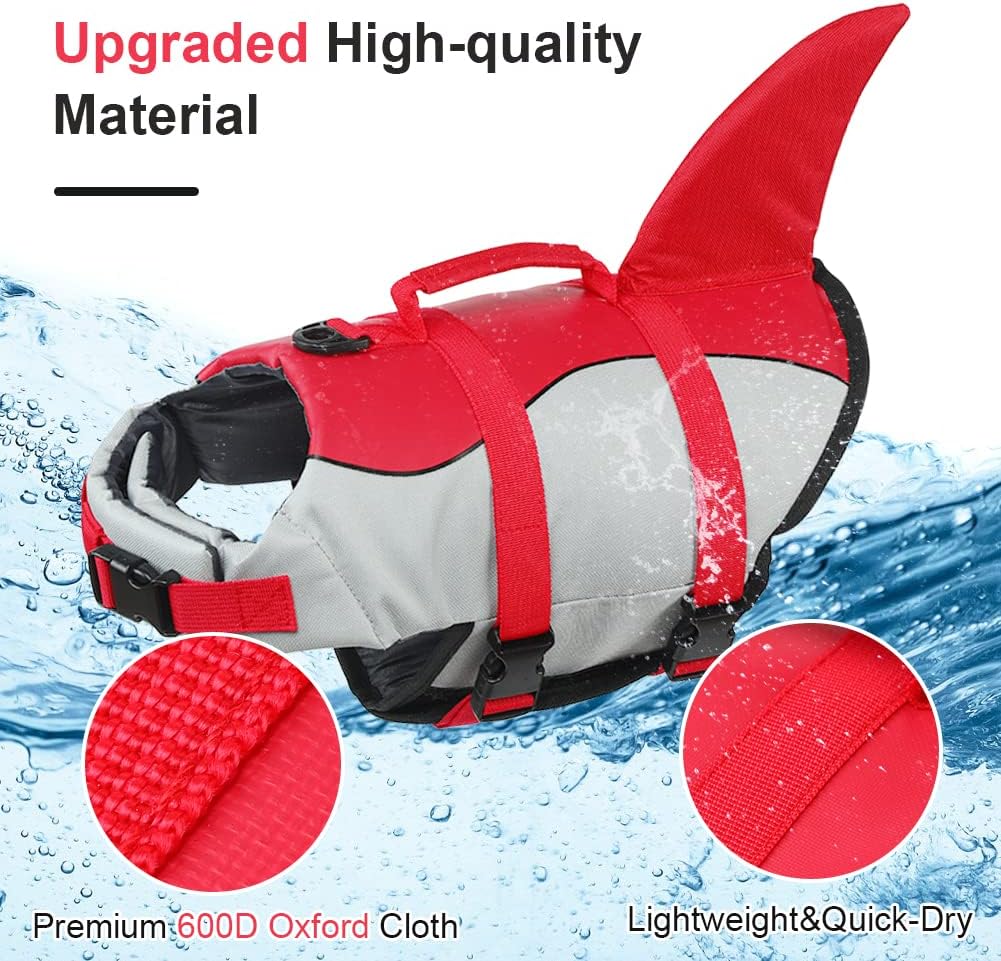Dog Life Jacket Shark, Dog Life Vests for Small, Middle, Large Dogs with Rescue Handle Pet Flotation Vest Safety Lifesaver for Swimming Pool Beach Boating, (S,Pool Blue)