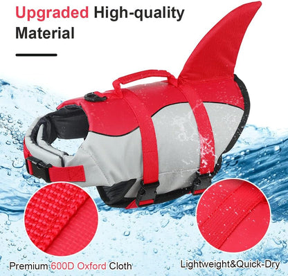 Dog Life Jacket Shark, Dog Life Vests for Small, Middle, Large Dogs with Rescue Handle Pet Flotation Vest Safety Lifesaver for Swimming Pool Beach Boating, (S,Pool Blue)