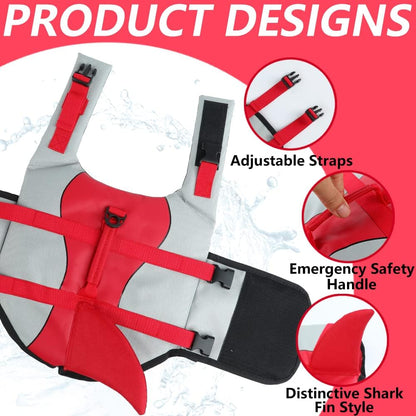 Dog Life Jacket Shark, Dog Life Vests for Small, Middle, Large Dogs with Rescue Handle Pet Flotation Vest Safety Lifesaver for Swimming Pool Beach Boating, (S,Pool Blue)