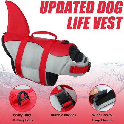 Dog Life Jacket Shark, Dog Life Vests for Small, Middle, Large Dogs with Rescue Handle Pet Flotation Vest Safety Lifesaver for Swimming Pool Beach Boating, (S,Pool Blue)