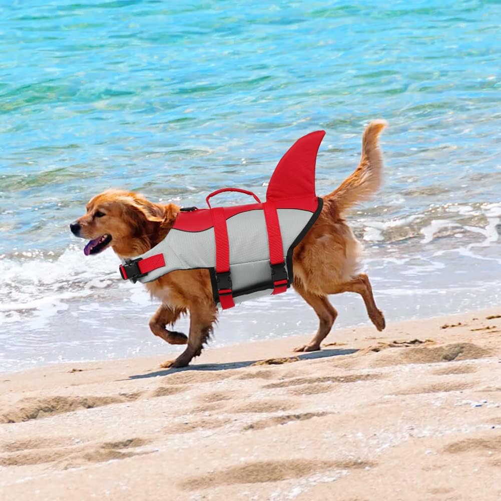 Dog Life Jacket Shark, Dog Life Vests for Small, Middle, Large Dogs with Rescue Handle Pet Flotation Vest Safety Lifesaver for Swimming Pool Beach Boating, (S,Pool Blue)