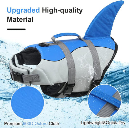Dog Life Jacket Shark, Dog Life Vests for Small, Middle, Large Dogs with Rescue Handle Pet Flotation Vest Safety Lifesaver for Swimming Pool Beach Boating, (S,Pool Blue)