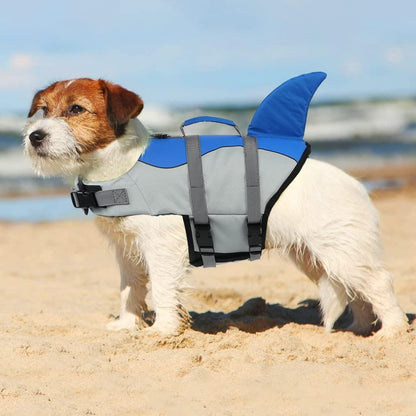 Dog Life Jacket Shark, Dog Life Vests for Small, Middle, Large Dogs with Rescue Handle Pet Flotation Vest Safety Lifesaver for Swimming Pool Beach Boating, (S,Pool Blue)