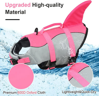Dog Life Jacket Shark, Dog Life Vests for Small, Middle, Large Dogs with Rescue Handle Pet Flotation Vest Safety Lifesaver for Swimming Pool Beach Boating, (S,Pool Blue)