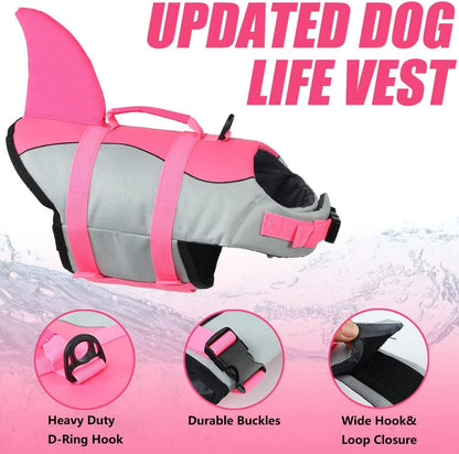 Dog Life Jacket Shark, Dog Life Vests for Small, Middle, Large Dogs with Rescue Handle Pet Flotation Vest Safety Lifesaver for Swimming Pool Beach Boating, (S,Pool Blue)