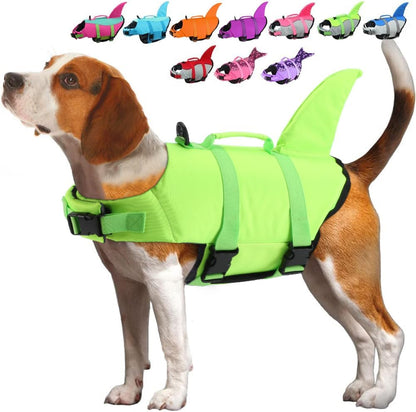 Dog Life Jacket Shark, Dog Life Vests for Small, Middle, Large Dogs with Rescue Handle Pet Flotation Vest Safety Lifesaver for Swimming Pool Beach Boating, (S,Pool Blue)