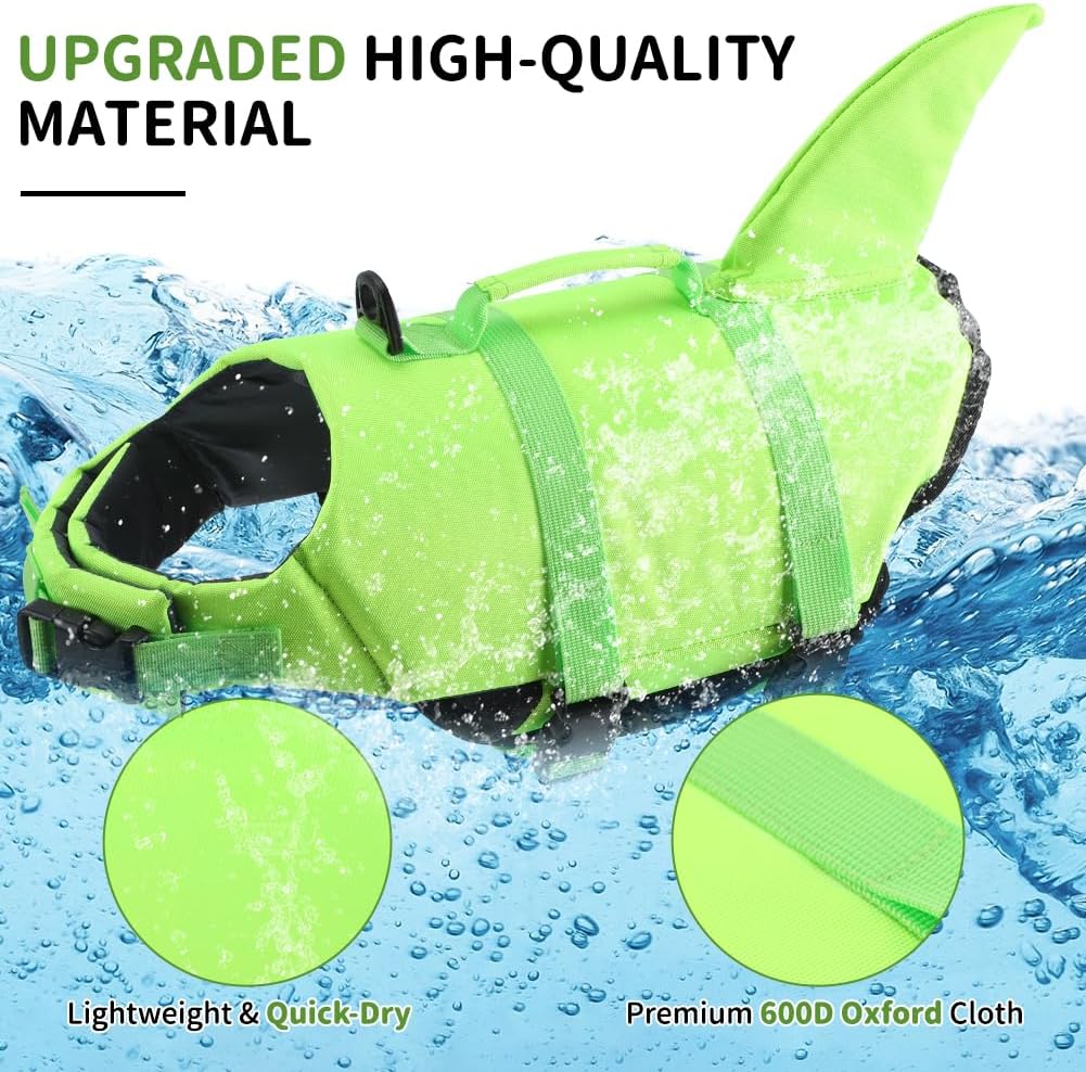 Dog Life Jacket Shark, Dog Life Vests for Small, Middle, Large Dogs with Rescue Handle Pet Flotation Vest Safety Lifesaver for Swimming Pool Beach Boating, (S,Pool Blue)
