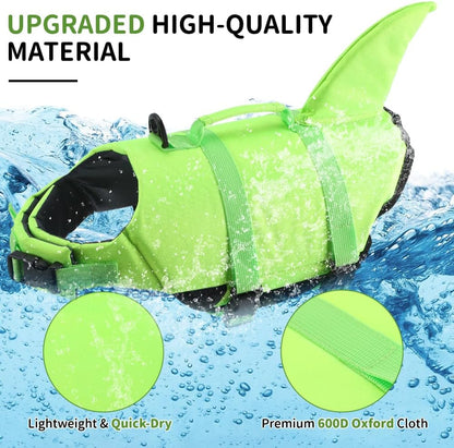 Dog Life Jacket Shark, Dog Life Vests for Small, Middle, Large Dogs with Rescue Handle Pet Flotation Vest Safety Lifesaver for Swimming Pool Beach Boating, (S,Pool Blue)