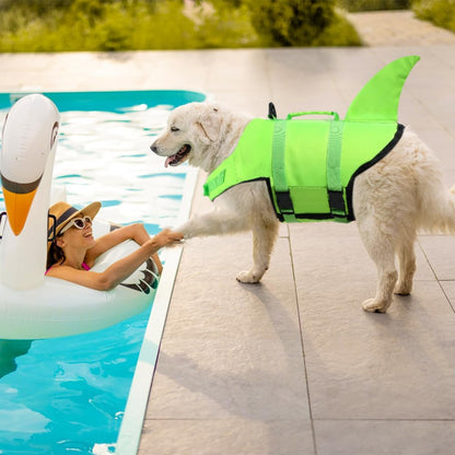 Dog Life Jacket Shark, Dog Life Vests for Small, Middle, Large Dogs with Rescue Handle Pet Flotation Vest Safety Lifesaver for Swimming Pool Beach Boating, (S,Pool Blue)