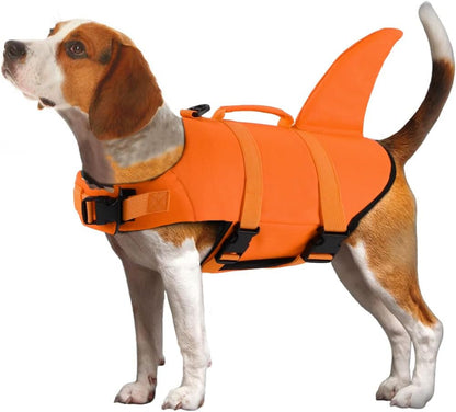 Dog Life Jacket Shark, Dog Life Vests for Small, Middle, Large Dogs with Rescue Handle Pet Flotation Vest Safety Lifesaver for Swimming Pool Beach Boating, (S,Pool Blue)