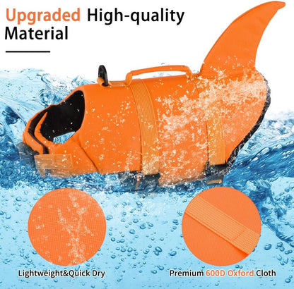 Dog Life Jacket Shark, Dog Life Vests for Small, Middle, Large Dogs with Rescue Handle Pet Flotation Vest Safety Lifesaver for Swimming Pool Beach Boating, (S,Pool Blue)
