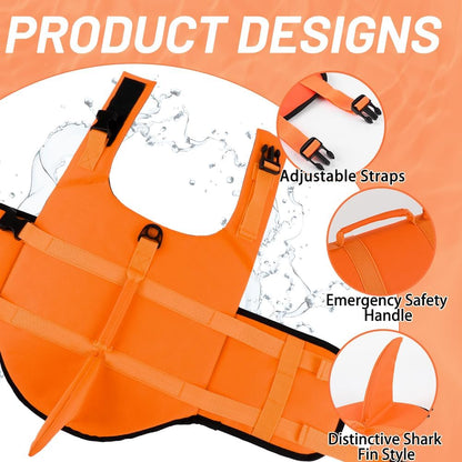 Dog Life Jacket Shark, Dog Life Vests for Small, Middle, Large Dogs with Rescue Handle Pet Flotation Vest Safety Lifesaver for Swimming Pool Beach Boating, (S,Pool Blue)