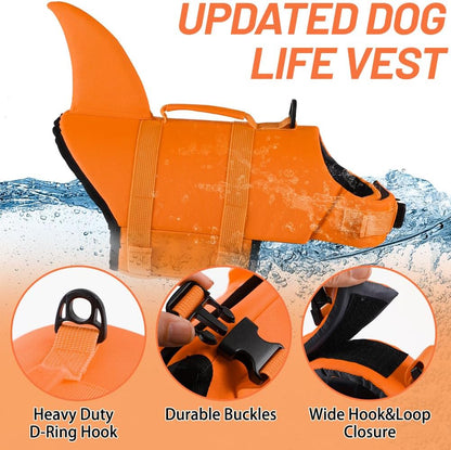 Dog Life Jacket Shark, Dog Life Vests for Small, Middle, Large Dogs with Rescue Handle Pet Flotation Vest Safety Lifesaver for Swimming Pool Beach Boating, (S,Pool Blue)