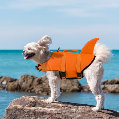 Dog Life Jacket Shark, Dog Life Vests for Small, Middle, Large Dogs with Rescue Handle Pet Flotation Vest Safety Lifesaver for Swimming Pool Beach Boating, (S,Pool Blue)