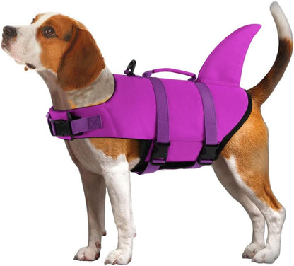 Dog Life Jacket Shark, Dog Life Vests for Small, Middle, Large Dogs with Rescue Handle Pet Flotation Vest Safety Lifesaver for Swimming Pool Beach Boating, (S,Pool Blue)