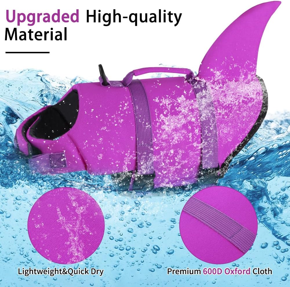 Dog Life Jacket Shark, Dog Life Vests for Small, Middle, Large Dogs with Rescue Handle Pet Flotation Vest Safety Lifesaver for Swimming Pool Beach Boating, (S,Pool Blue)