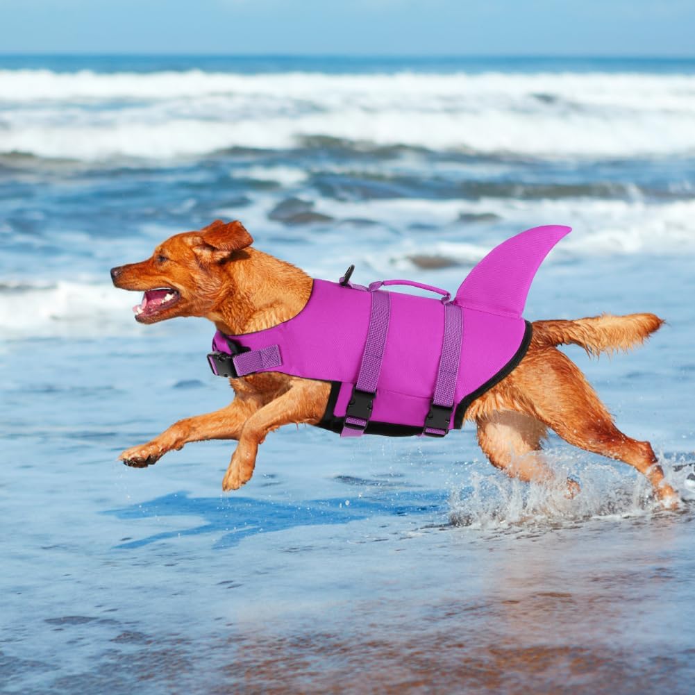 Dog Life Jacket Shark, Dog Life Vests for Small, Middle, Large Dogs with Rescue Handle Pet Flotation Vest Safety Lifesaver for Swimming Pool Beach Boating, (S,Pool Blue)