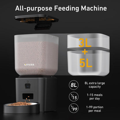 Automatic Dog Feeder - 8L/34 Cups Large Capacity Automatic Cat Food Dispenser with LCD Screen, Large Food Tray, Battery Operated, Timed Cat Feeder, Up to 50 Portions 6 Meals Per Day, Keeps Fresh