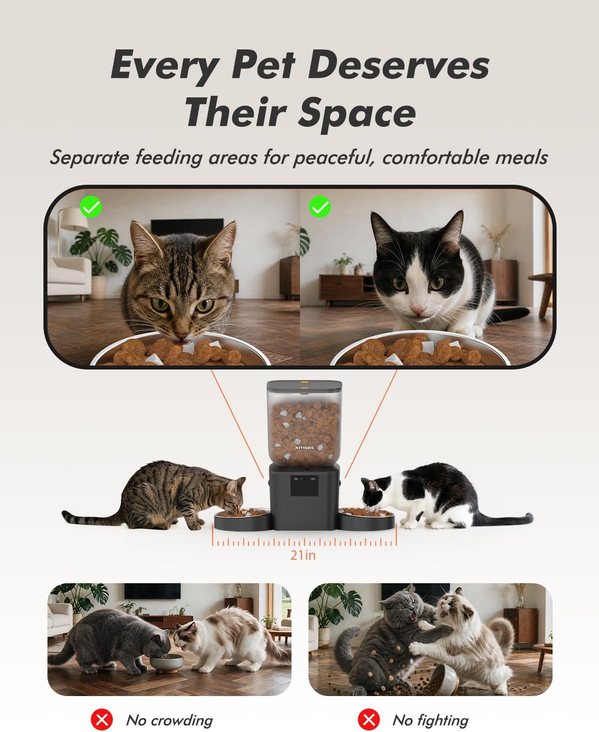 Automatic Dog Feeder - 8L/34 Cups Large Capacity Automatic Cat Food Dispenser with LCD Screen, Large Food Tray, Battery Operated, Timed Cat Feeder, Up to 50 Portions 6 Meals Per Day, Keeps Fresh