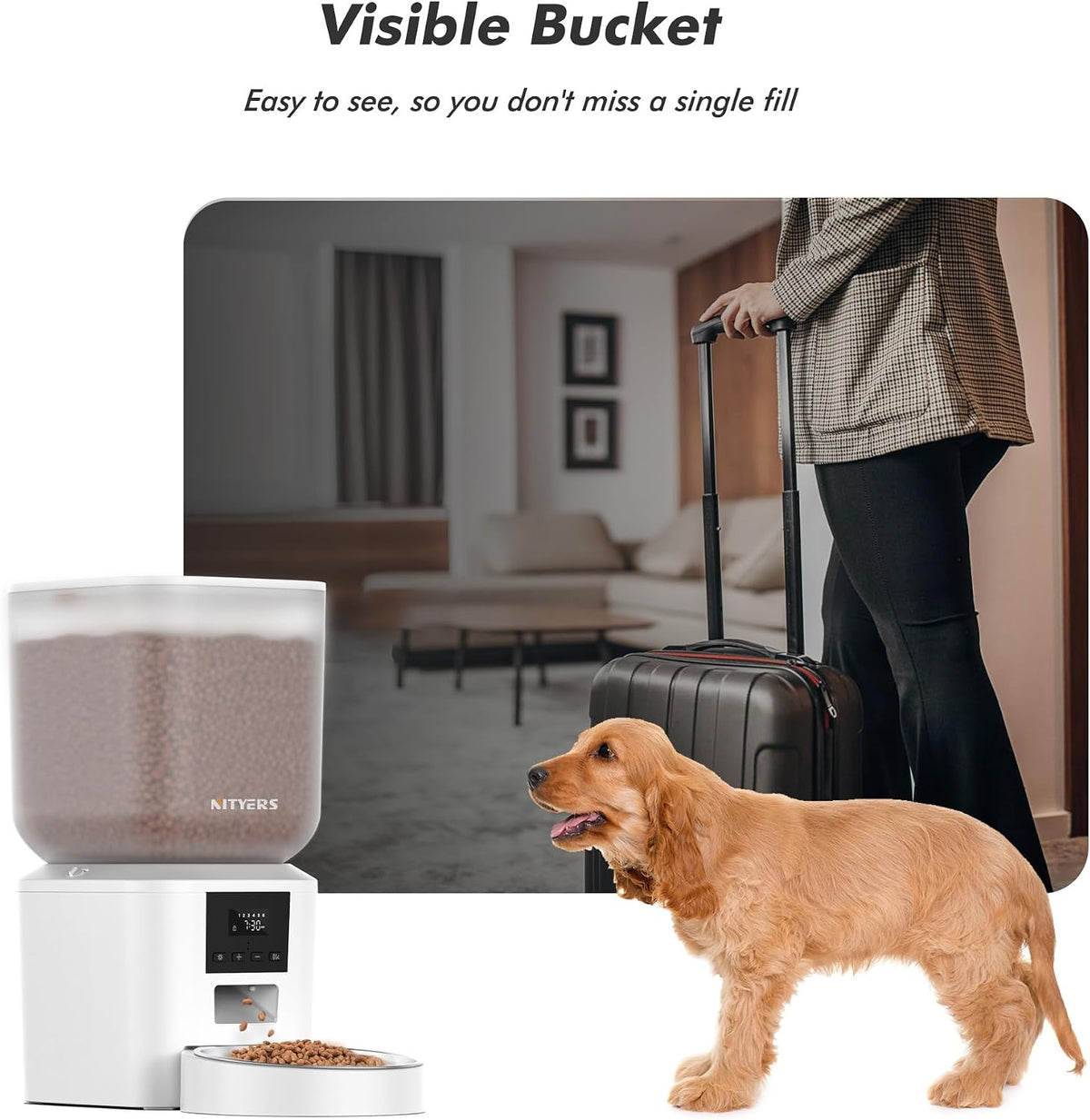 Automatic Dog Feeder - 8L/34 Cups Large Capacity Automatic Cat Food Dispenser with LCD Screen, Large Food Tray, Battery Operated, Timed Cat Feeder, Up to 50 Portions 6 Meals Per Day, Keeps Fresh