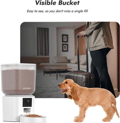 Automatic Dog Feeder - 8L/34 Cups Large Capacity Automatic Cat Food Dispenser with LCD Screen, Large Food Tray, Battery Operated, Timed Cat Feeder, Up to 50 Portions 6 Meals Per Day, Keeps Fresh
