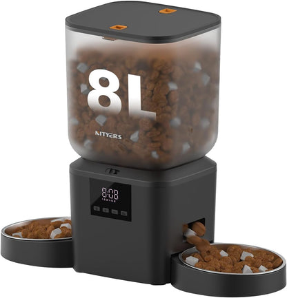 Automatic Dog Feeder - 8L/34 Cups Large Capacity Automatic Cat Food Dispenser with LCD Screen, Large Food Tray, Battery Operated, Timed Cat Feeder, Up to 50 Portions 6 Meals Per Day, Keeps Fresh