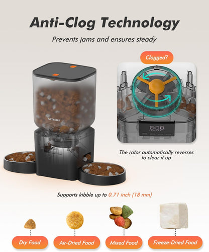 Automatic Dog Feeder - 8L/34 Cups Large Capacity Automatic Cat Food Dispenser with LCD Screen, Large Food Tray, Battery Operated, Timed Cat Feeder, Up to 50 Portions 6 Meals Per Day, Keeps Fresh
