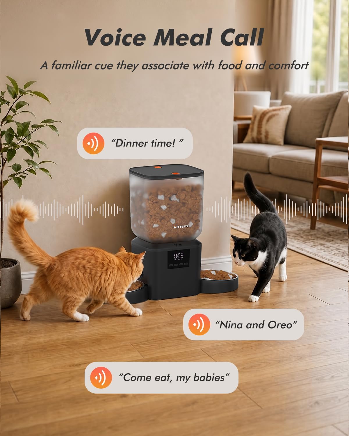 Automatic Dog Feeder - 8L/34 Cups Large Capacity Automatic Cat Food Dispenser with LCD Screen, Large Food Tray, Battery Operated, Timed Cat Feeder, Up to 50 Portions 6 Meals Per Day, Keeps Fresh