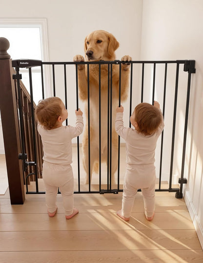 Removable & No Bottom Bar Baby Gate, 35.5-55" Hardware Mounted (Drill Needed)| Wide Walk-Thru| Auto-Close Safety Dog/Pet Gate for Stairs & Doorways (Black, 35.5-55" W, 30" H)