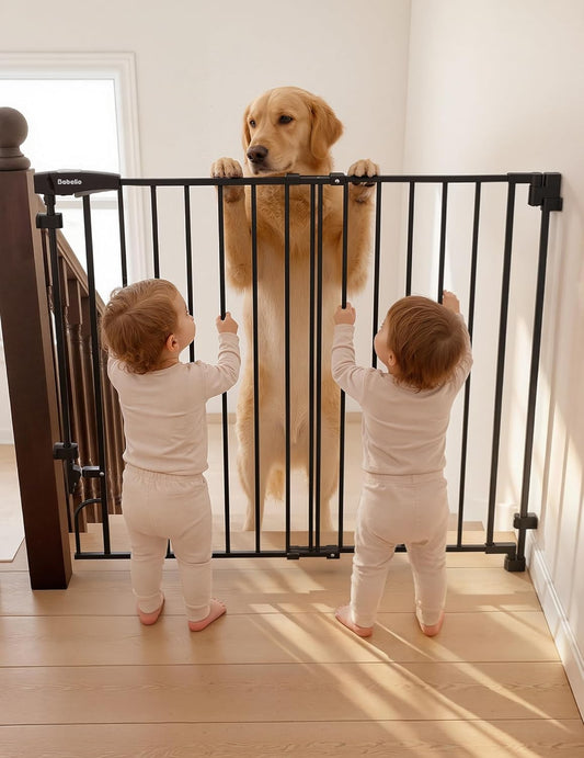 Removable & No Bottom Bar Baby Gate, 35.5-55" Hardware Mounted (Drill Needed)| Wide Walk-Thru| Auto-Close Safety Dog/Pet Gate for Stairs & Doorways (Black, 35.5-55" W, 30" H)