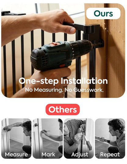Removable & No Bottom Bar Baby Gate, 35.5-55" Hardware Mounted (Drill Needed)| Wide Walk-Thru| Auto-Close Safety Dog/Pet Gate for Stairs & Doorways (Black, 35.5-55" W, 30" H)