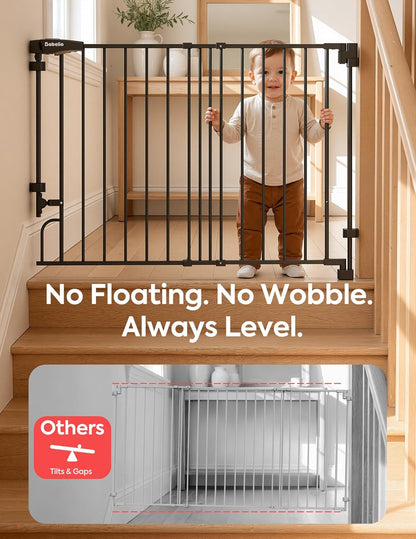 Removable & No Bottom Bar Baby Gate, 35.5-55" Hardware Mounted (Drill Needed)| Wide Walk-Thru| Auto-Close Safety Dog/Pet Gate for Stairs & Doorways (Black, 35.5-55" W, 30" H)