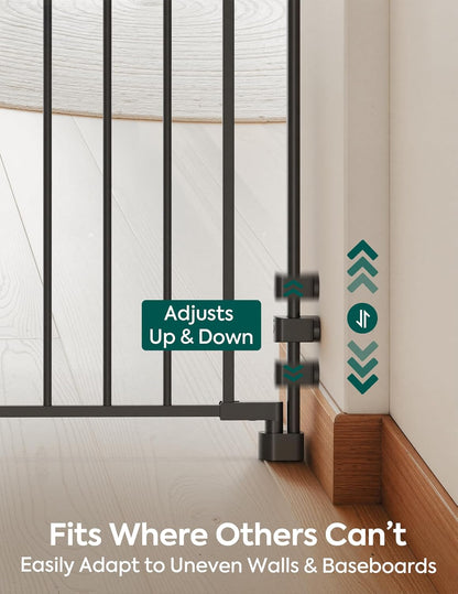 Removable & No Bottom Bar Baby Gate, 35.5-55" Hardware Mounted (Drill Needed)| Wide Walk-Thru| Auto-Close Safety Dog/Pet Gate for Stairs & Doorways (Black, 35.5-55" W, 30" H)