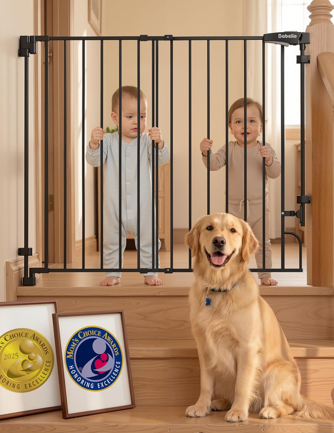 Removable & No Bottom Bar Baby Gate, 35.5-55" Hardware Mounted (Drill Needed)| Wide Walk-Thru| Auto-Close Safety Dog/Pet Gate for Stairs & Doorways (Black, 35.5-55" W, 30" H)