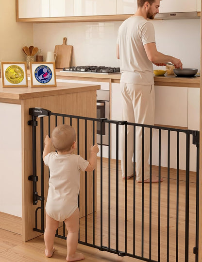 Removable & No Bottom Bar Baby Gate, 35.5-55" Hardware Mounted (Drill Needed)| Wide Walk-Thru| Auto-Close Safety Dog/Pet Gate for Stairs & Doorways (Black, 35.5-55" W, 30" H)