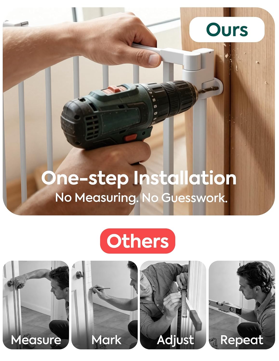 Removable & No Bottom Bar Baby Gate, 35.5-55" Hardware Mounted (Drill Needed)| Wide Walk-Thru| Auto-Close Safety Dog/Pet Gate for Stairs & Doorways (Black, 35.5-55" W, 30" H)