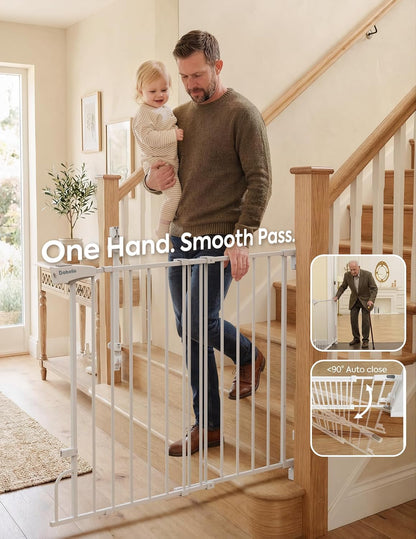 Removable & No Bottom Bar Baby Gate, 35.5-55" Hardware Mounted (Drill Needed)| Wide Walk-Thru| Auto-Close Safety Dog/Pet Gate for Stairs & Doorways (Black, 35.5-55" W, 30" H)