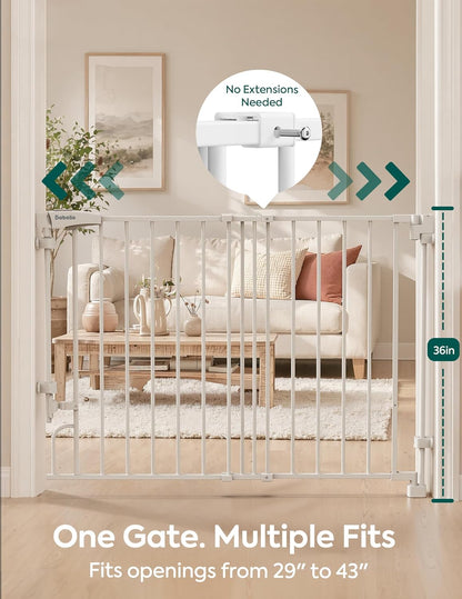 Removable & No Bottom Bar Baby Gate, 35.5-55" Hardware Mounted (Drill Needed)| Wide Walk-Thru| Auto-Close Safety Dog/Pet Gate for Stairs & Doorways (Black, 35.5-55" W, 30" H)