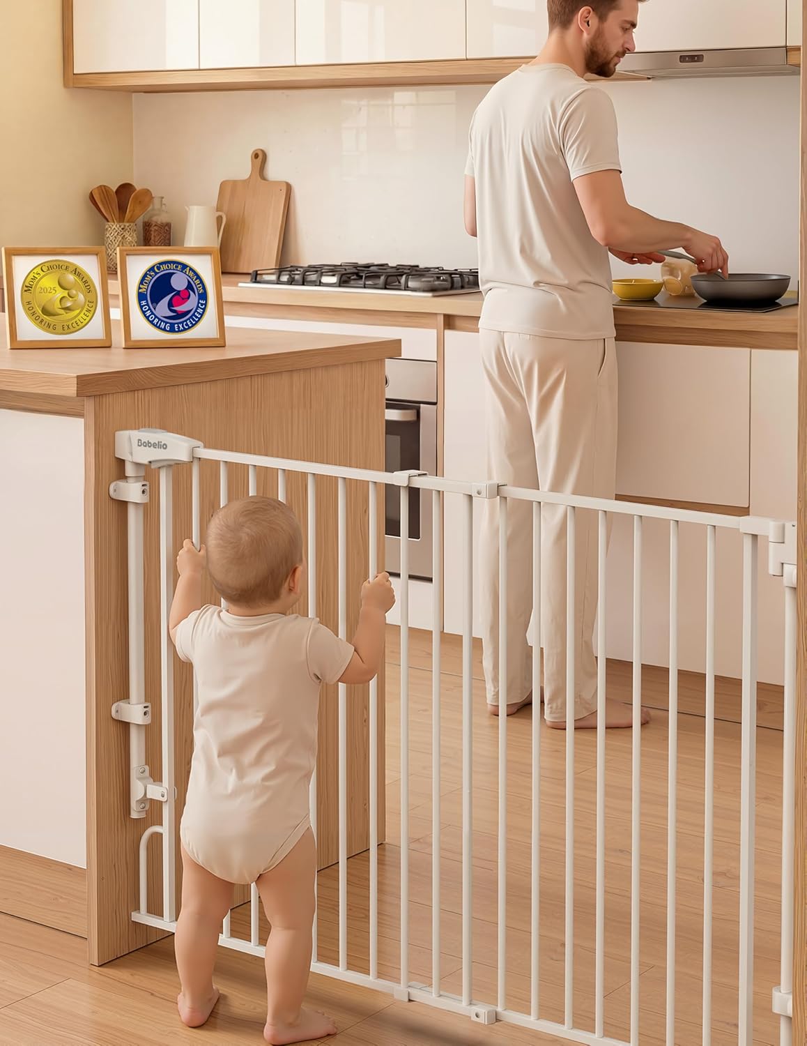 Removable & No Bottom Bar Baby Gate, 35.5-55" Hardware Mounted (Drill Needed)| Wide Walk-Thru| Auto-Close Safety Dog/Pet Gate for Stairs & Doorways (Black, 35.5-55" W, 30" H)