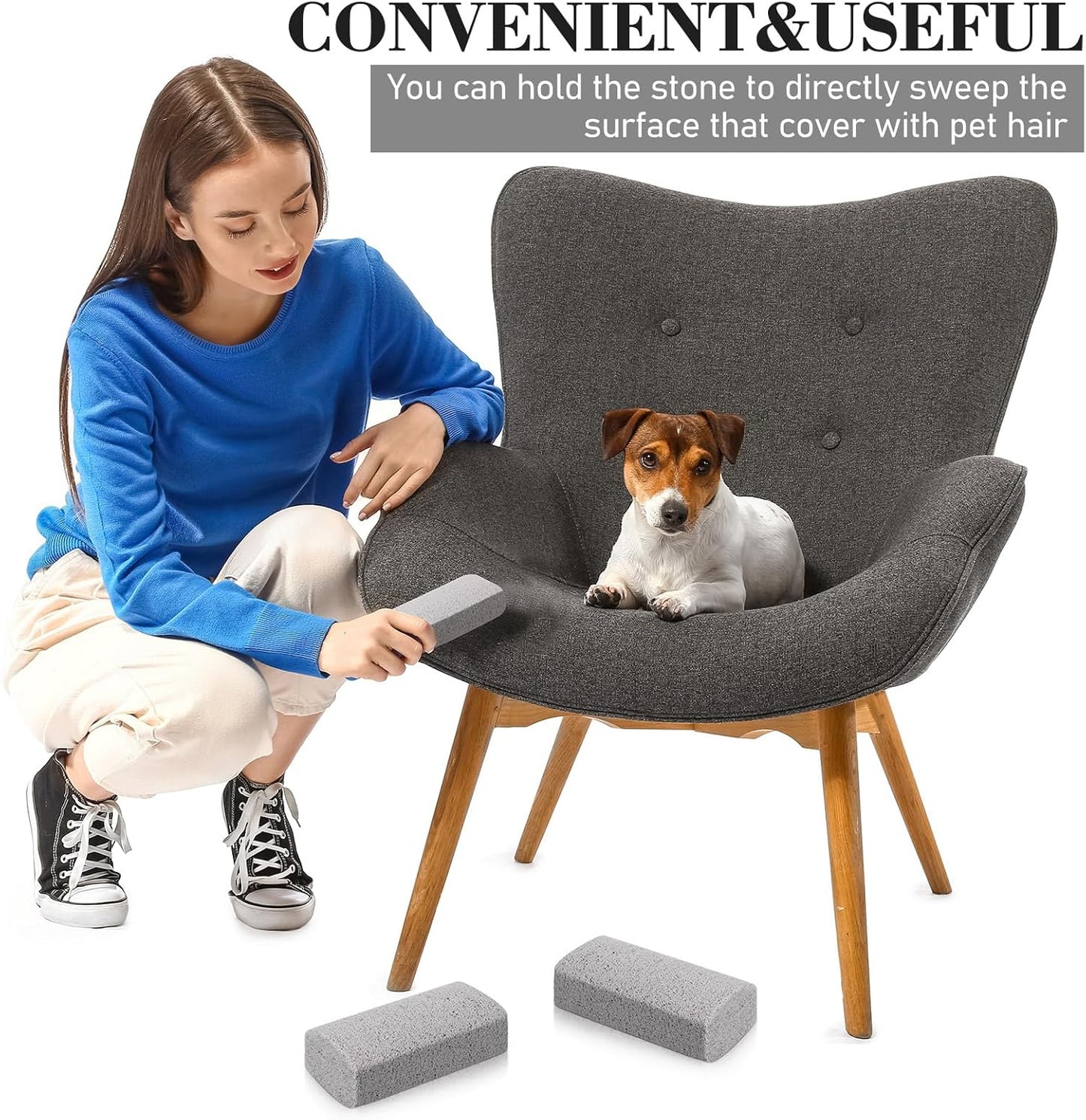 Loopeer 2 Pcs Pet Hair Remover Pumice Stone for Dog Cat Hair Removal Cleaning Pet Fur Stone 6 Inch Dog Fur Cleaning Tool for Car Interior Bedding Carpet Couch Furniture(6 x 2 x 1.6 in)