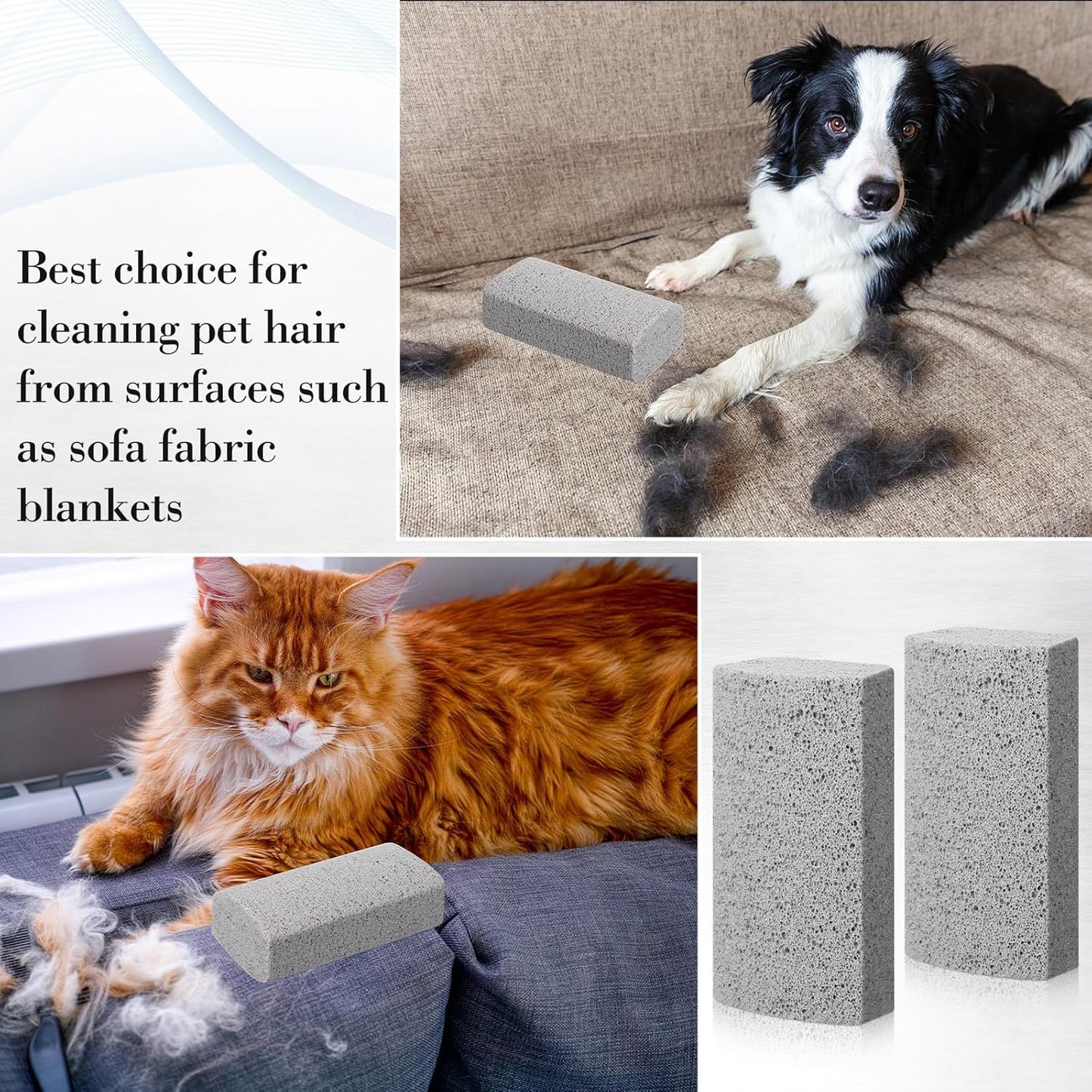 Loopeer 2 Pcs Pet Hair Remover Pumice Stone for Dog Cat Hair Removal Cleaning Pet Fur Stone 6 Inch Dog Fur Cleaning Tool for Car Interior Bedding Carpet Couch Furniture(6 x 2 x 1.6 in)