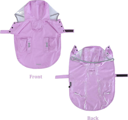 Waterproof Dog Raincoat, Adjustable Reflective Lightweight Pet Rain Clothes with Poncho Hood(Medium, Light Purple)