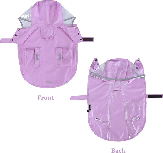 Waterproof Dog Raincoat, Adjustable Reflective Lightweight Pet Rain Clothes with Poncho Hood(Medium, Light Purple)