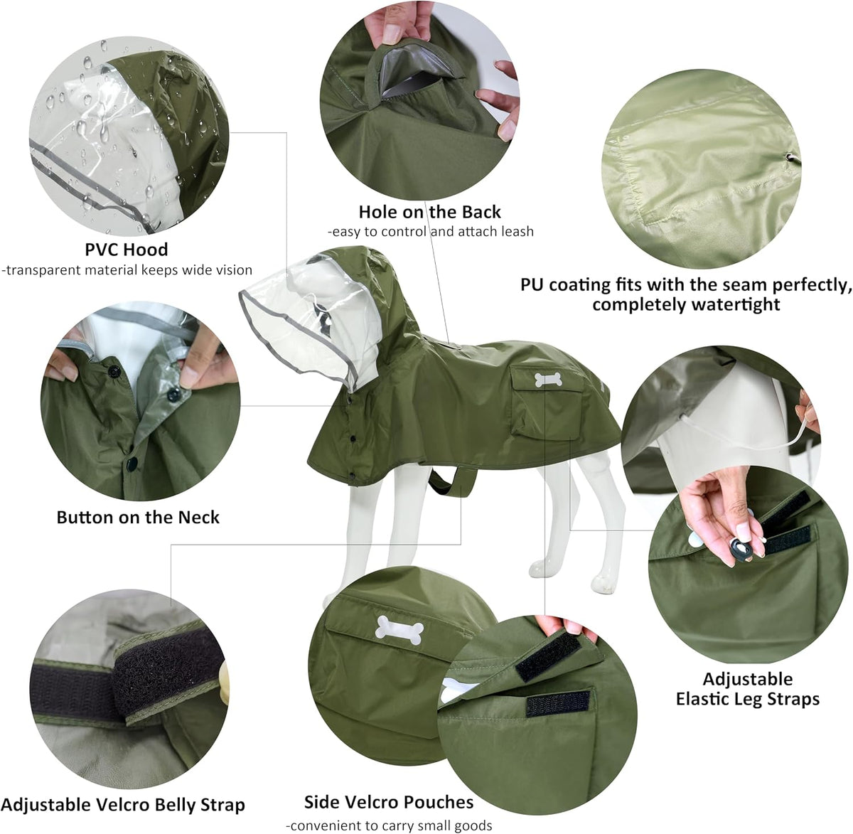 Waterproof Dog Raincoat, Adjustable Reflective Lightweight Pet Rain Clothes with Poncho Hood(Medium, Light Purple)