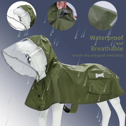 Waterproof Dog Raincoat, Adjustable Reflective Lightweight Pet Rain Clothes with Poncho Hood(Medium, Light Purple)